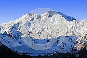 Fascinating view of the glacial Nanga Parbat peak 8,126 m from the base camp in the northern Pakistan