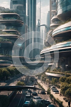 Fascinating View of a Vibrant Futuristic City With Towering Skyline. Generative AI.