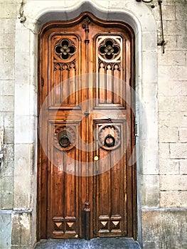 Fascinating vintage door, history and beauty in Barcelona city,Spain photo