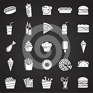 Fasfood icons set on black background for graphic and web design, Modern simple vector sign. Internet concept. Trendy symbol for