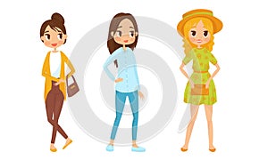 Fashin Girl Characters Standing In Different Poses Vector Illustrations