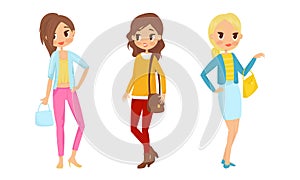 Fashin Girl Characters Standing In Different Poses Vector Illustrations