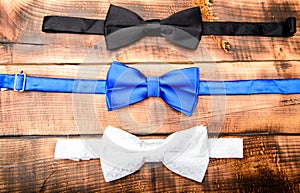 Fashion accessory. Esthete detail. Fix bow tie. Groom wedding. Textile fabric bow close up. Modern formal style