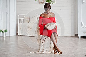 Fashion african american model in red beauty dress