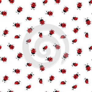 Fashion animal seamless pattern with colorful ladybird on white polka dots background. Cute holiday illustration with