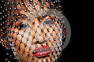 Fashion Asian Woman wear diamond crystal net mask