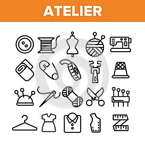Fashion Atelier And Sewing Linear Vector Icons Set