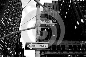 Fashion Avenue in New York City A one-way street arrow