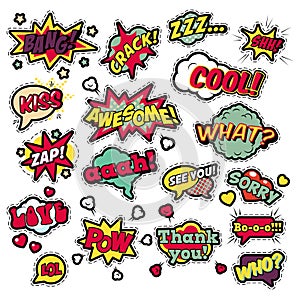 Fashion Badges, Patches, Stickers in Pop Art Comic Speech Bubbles Set with Halftone Dotted Cool Shapes