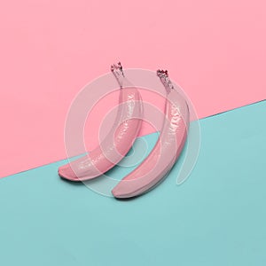 Fashion Bananas in pink paint. Art gallery Minimal design creative Surreal
