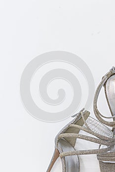 Fashion beauty blog background. Shoes store. Woman high heel shoes on white background.