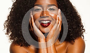 Fashion and beauty concept: attractive african american woman closeup portrait