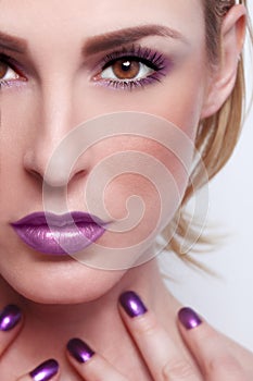 Fashion Beauty Make Up With Matching Lips and Nails