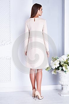 Fashion beauty model woman wear in style dress for wedding