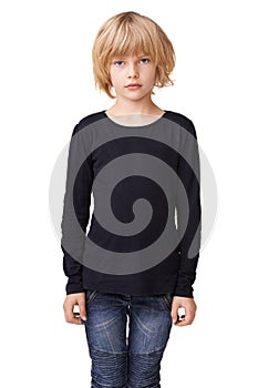 Fashion, beauty and portrait of child in studio for trendy, girl student and casual style. Youth, cool and mockup with