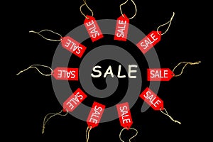 Fashion black friday holiday. Red shopping sale discount labels