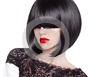 Fashion bob Haircut. Hairstyle. Long Fringe. Short Hair Style. B