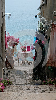 Fashion boutique in alley in Rovinj in Croatia