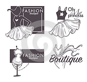 Fashion boutique isolated icons, female clothes store or shop