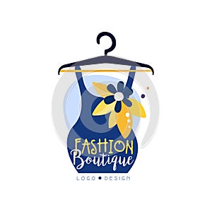 Fashion boutique logo design, clothes shop, beauty salon, dress store label vector Illustration