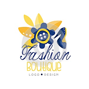 Fashion boutique logo design, clothes shop, dress store label vector Illustration