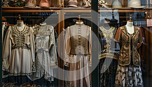 Fashion boutique showcasing a variety of elegant garments for sale photo