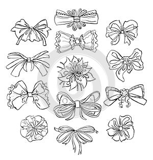 Fashion bows set in different styles. Isolated on white background.