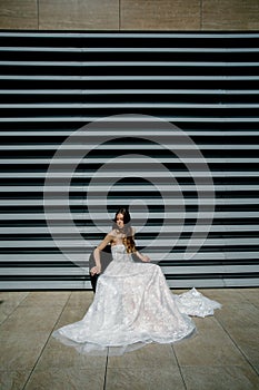 Fashion bride .fashionable wedding dress, beautiful model, bride hairstyle and makeup concept