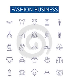 Fashion business line icons signs set. Design collection of Style, Apparel, Retail, Branding, Garment, Textiles