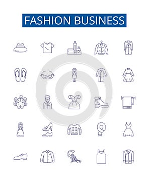 Fashion business line icons signs set. Design collection of Style, Apparel, Retail, Branding, Garment, Textiles