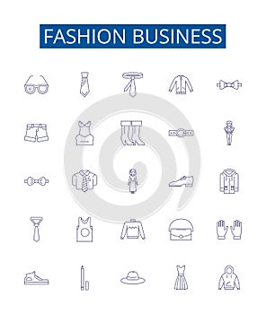 Fashion business line icons signs set. Design collection of Style, Apparel, Retail, Branding, Garment, Textiles