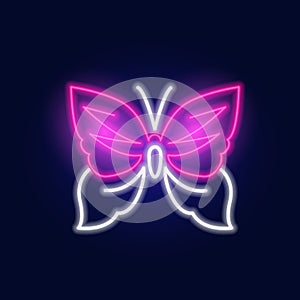 Fashion butterfly, insect neon sign. Night bright signboard, Glowing light. Summer logo, emblem for Club or bar concept