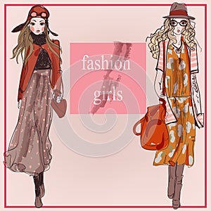 Fashion cartoon model girls