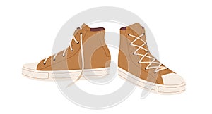 Fashion casual comfort gumshoes. Laced high-ankle footwear. Modern sport gum shoes. Comfortable foot wear, footgear photo