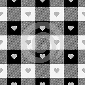 Fashion check plaid pattern with hearts Black and white Check Checked. Gingham Pattern Editable Stroke. Buffalo plaid