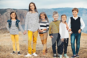 Fashion children in autumn field