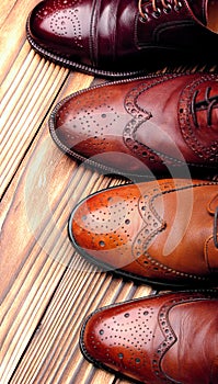 Fashion classical polished men`s brown oxford brogues.top view.