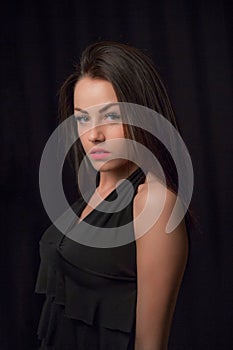 Fashion close up portrait of young beautiful brunette woman photo