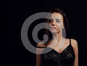 Fashion close up portrait of young beautiful brunette woman photo