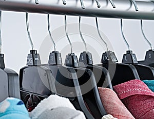 Fashion clothes on clothing rack ,colorful closet