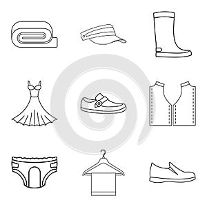 Fashion clothes icon set, outline style