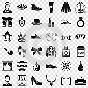 Fashion clothes icons set, simple style