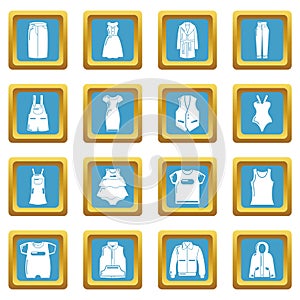 Fashion clothes wear icons set sapphirine square vector