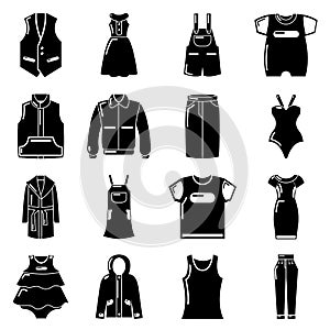 Fashion clothes wear icons set, simple style