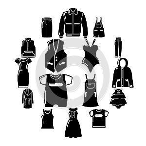 Fashion clothes wear icons set, simple style