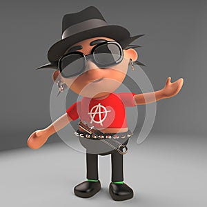 Fashion conscious punk rocker wears a trilby pork pie hat, 3d illustration