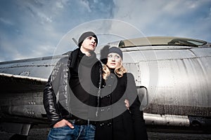 Fashion Couple and Fighter Plane