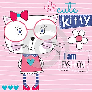 Fashion cute cat kitty vector illustration