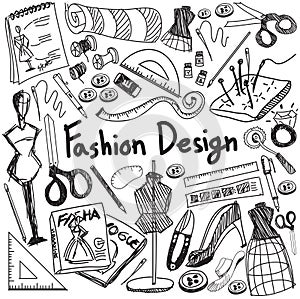 Fashion design education handwriting doodle icon tool sign and s