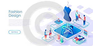 Fashion design isometric landing page vector template